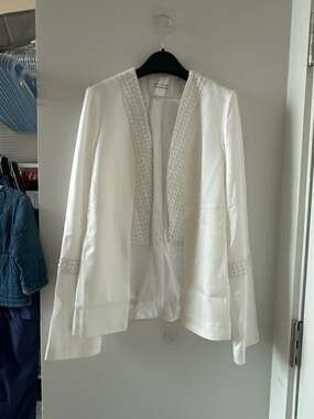 Galvan London White Beaded Lattice Trim Open Front Jacket Bridal 36